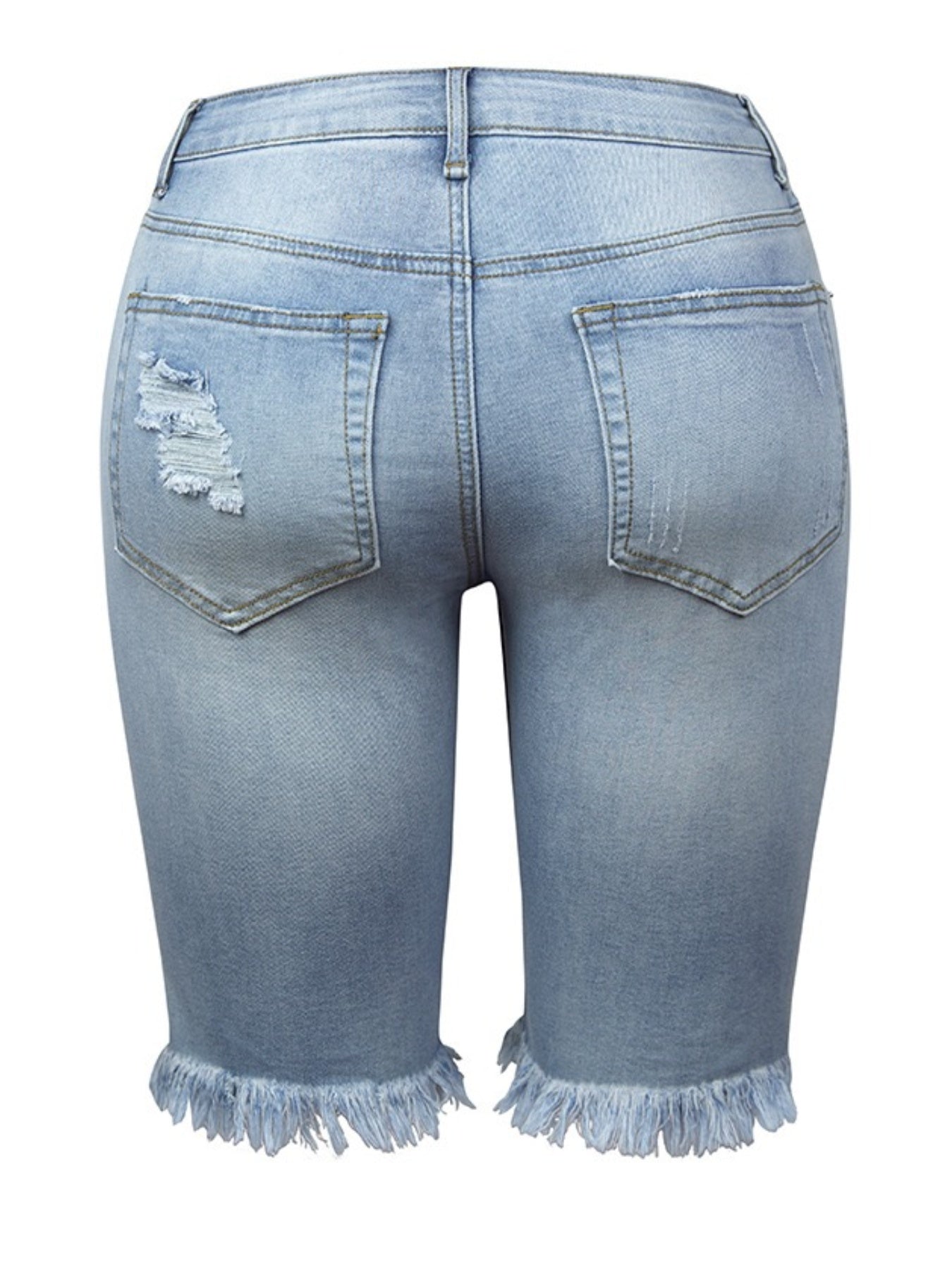 Pantalones cortos de mezclilla para mujer 2025, jeans de longitud tres cuartos, jeans rotos, dobladillos deshilachados