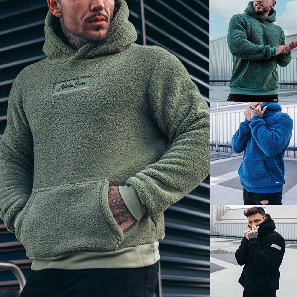Sudadera con capucha de felpa para hombre con bolsillo grande, jersey de moda de manga larga, top con capucha, ropa lisa.