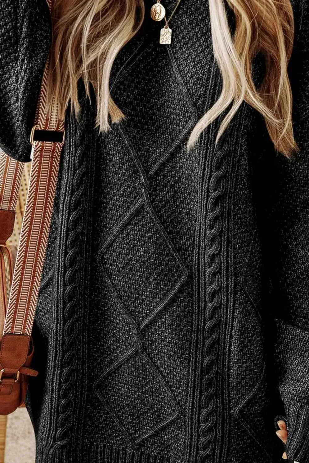 Cable-Knit Sweater Dress with Round Neck