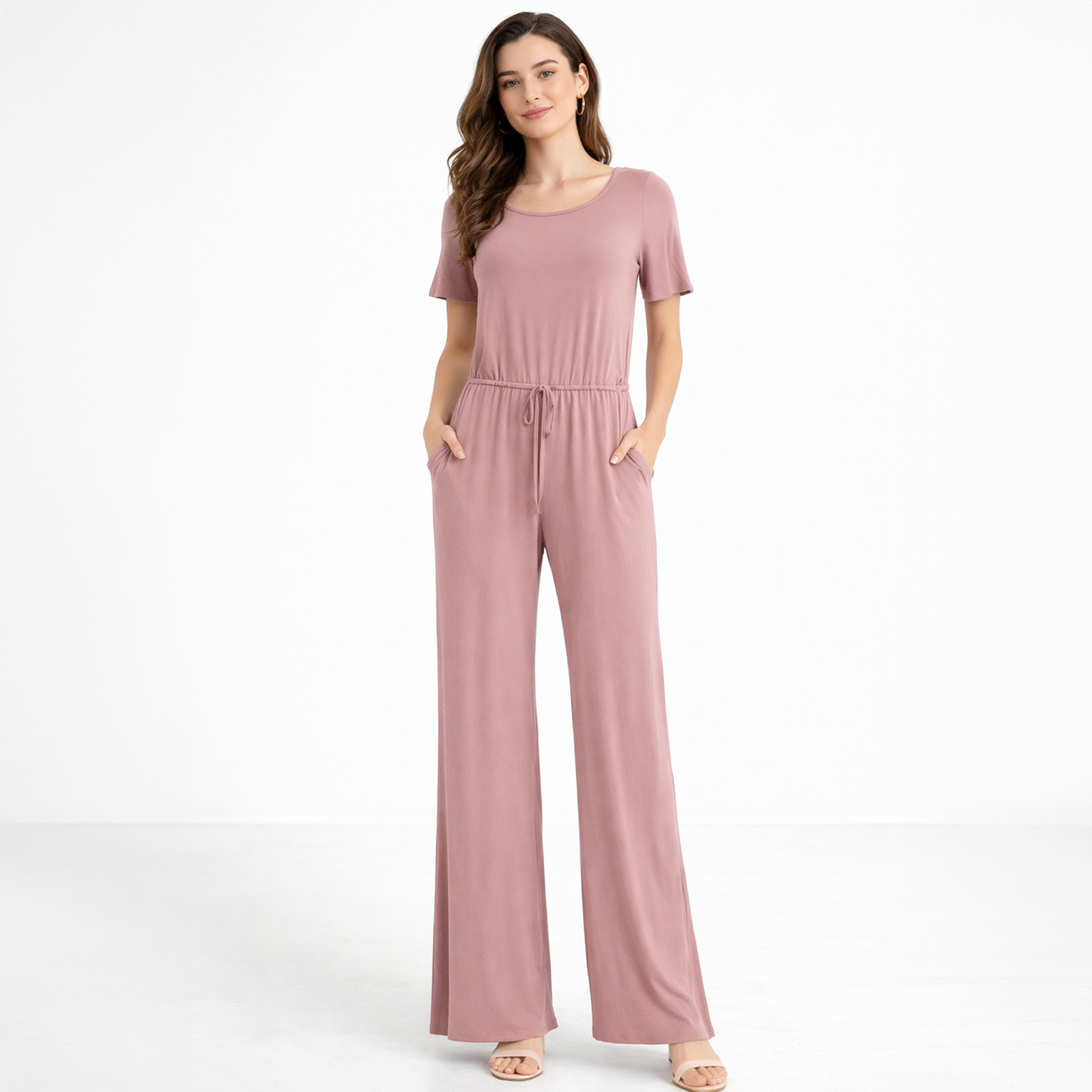 Robin K - Women’s Lounge Wide Leg Jumpsuit – Mauve