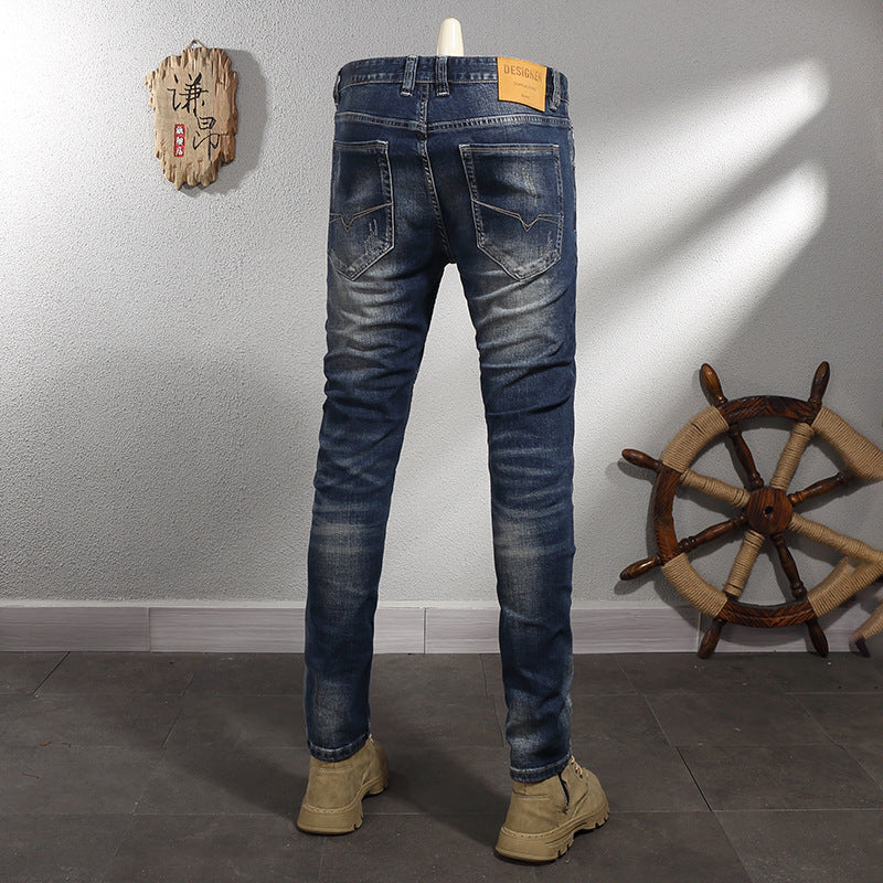 Vaqueros Rectos Pequeños Elásticos Retro Ajustados para Hombre