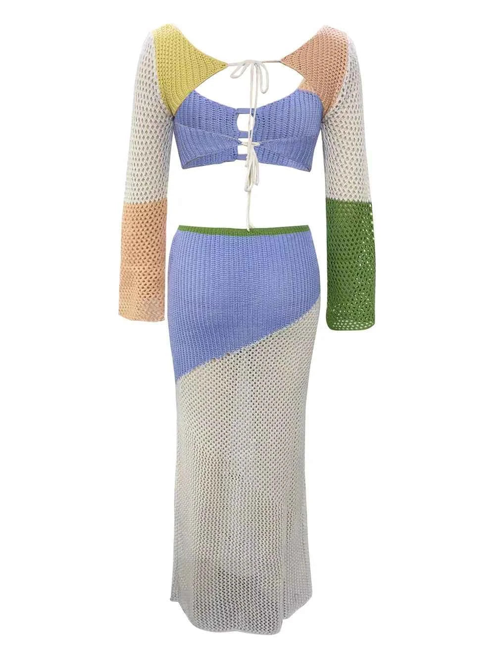 Tied Long Sleeve Cover Up Set with Skirt