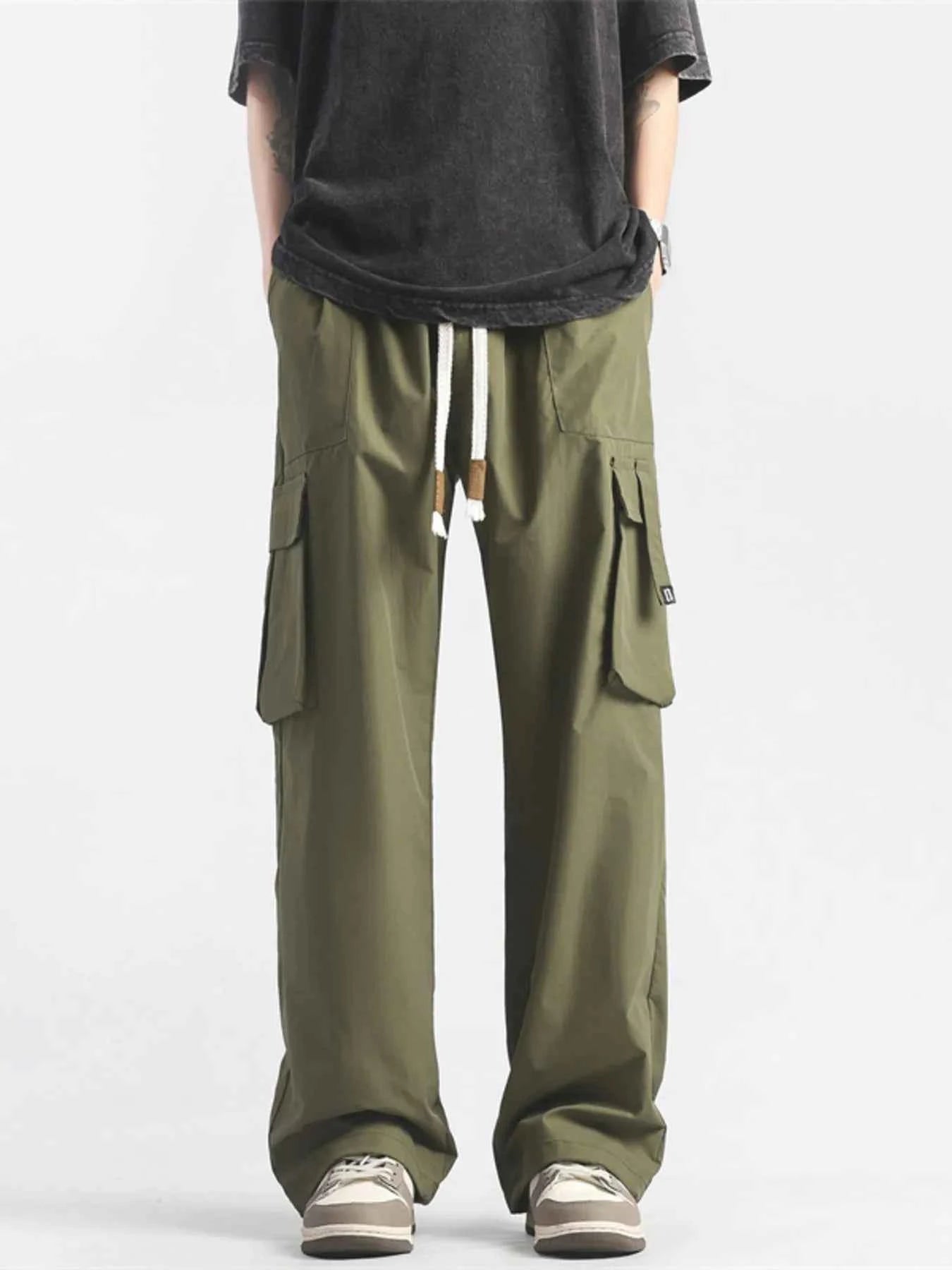 Men's Plus Size Loose Fit Cargo Pants with Drawstring