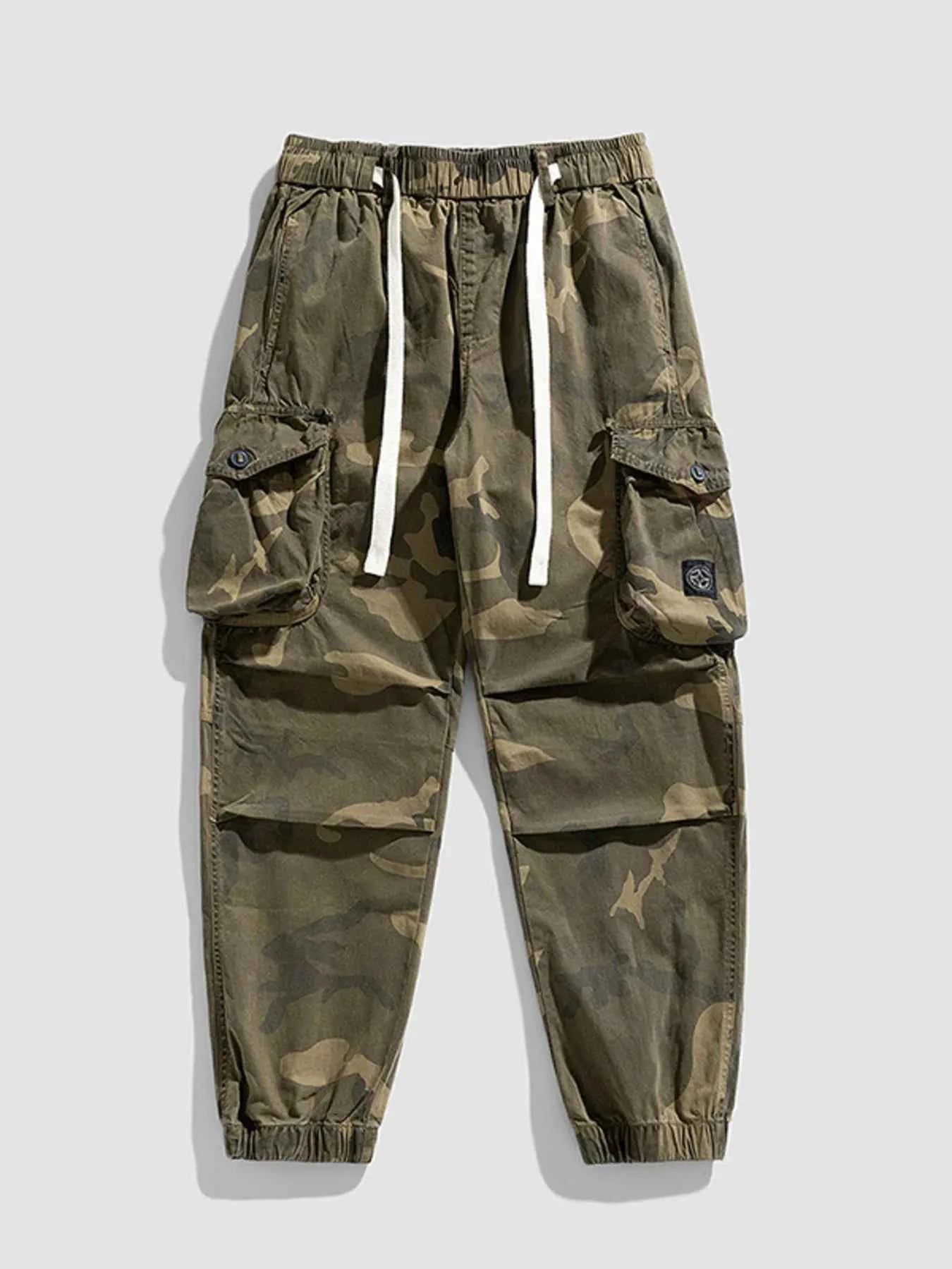 Men's Plus Size Camouflage Cargo Pants with Drawstring