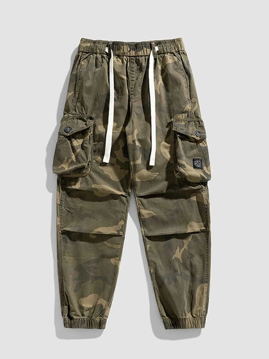 Men's Plus Size Camouflage Cargo Pants with Drawstring
