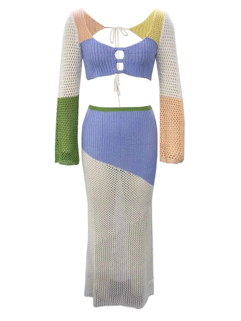 Tied Long Sleeve Cover Up Set with Skirt