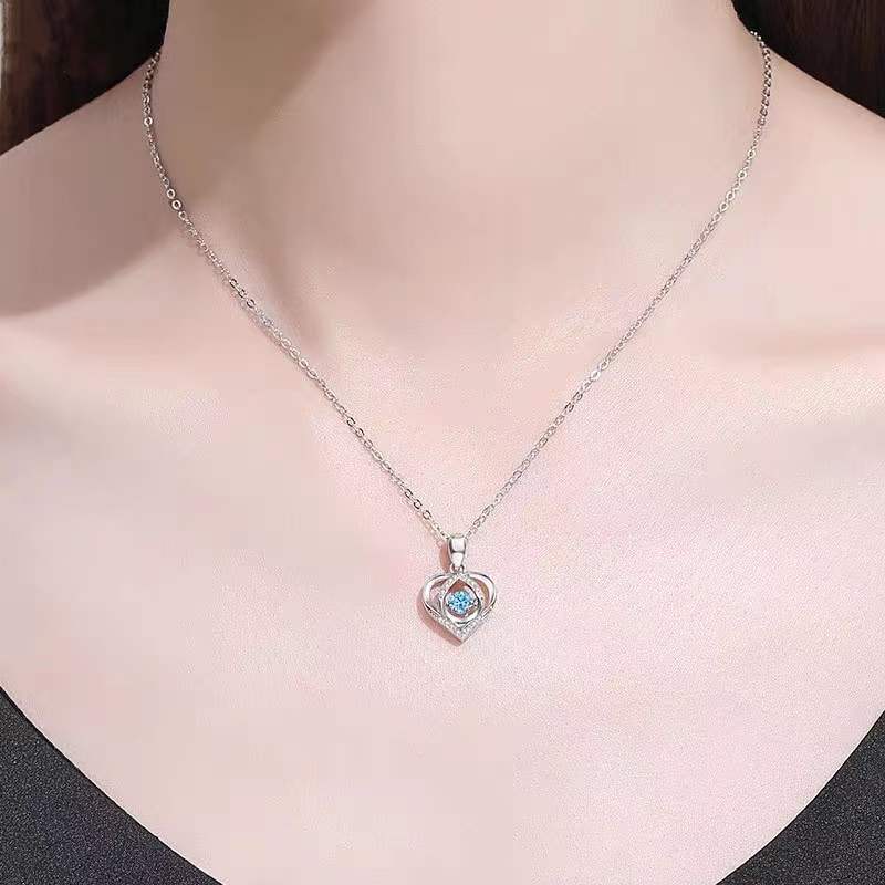 S925 Beating Heart-Shaped Necklace – Luxury Love Rhinestones