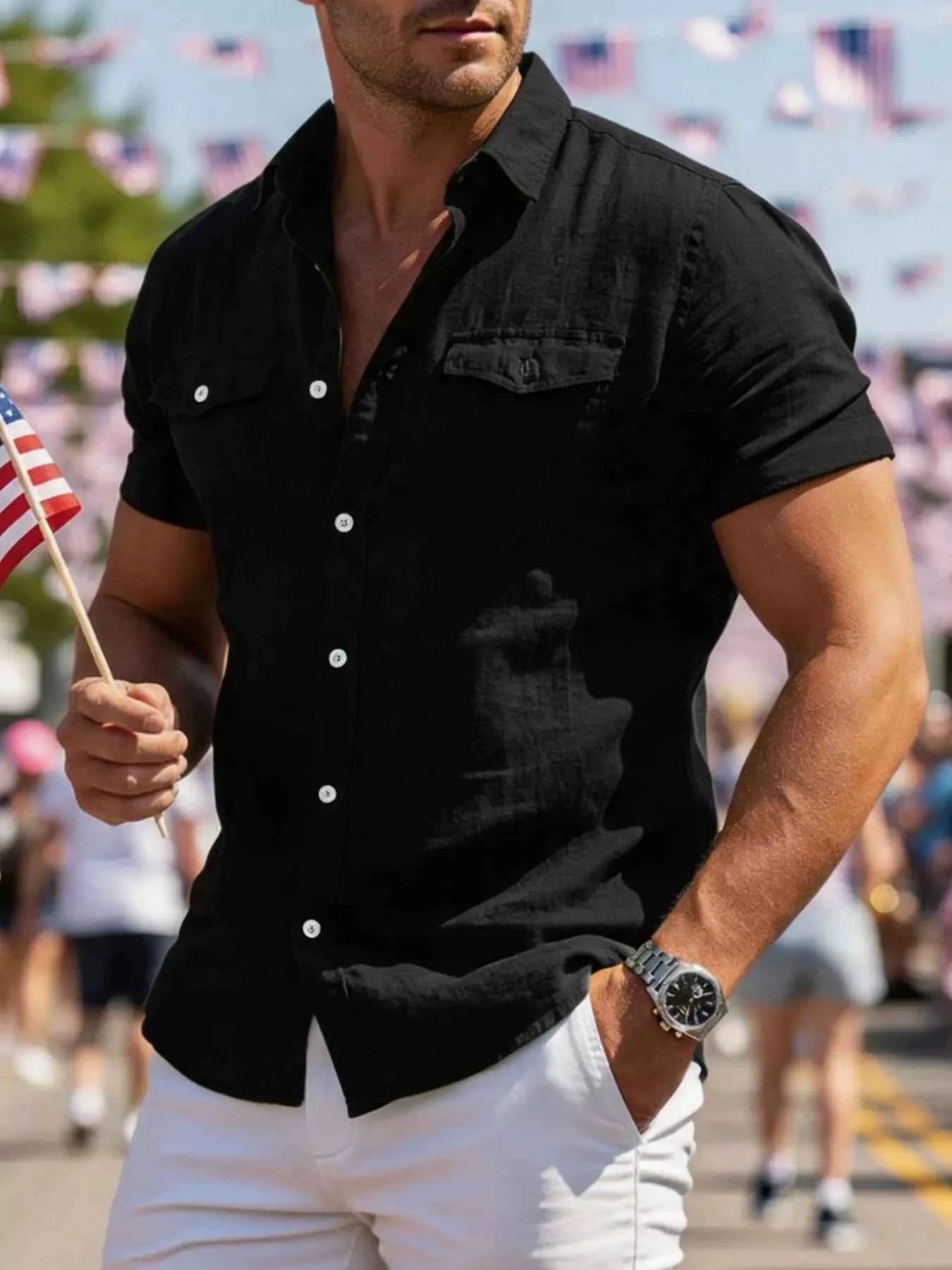Men’s Full Size Button-Up Short Sleeve Shirt Plus Size
