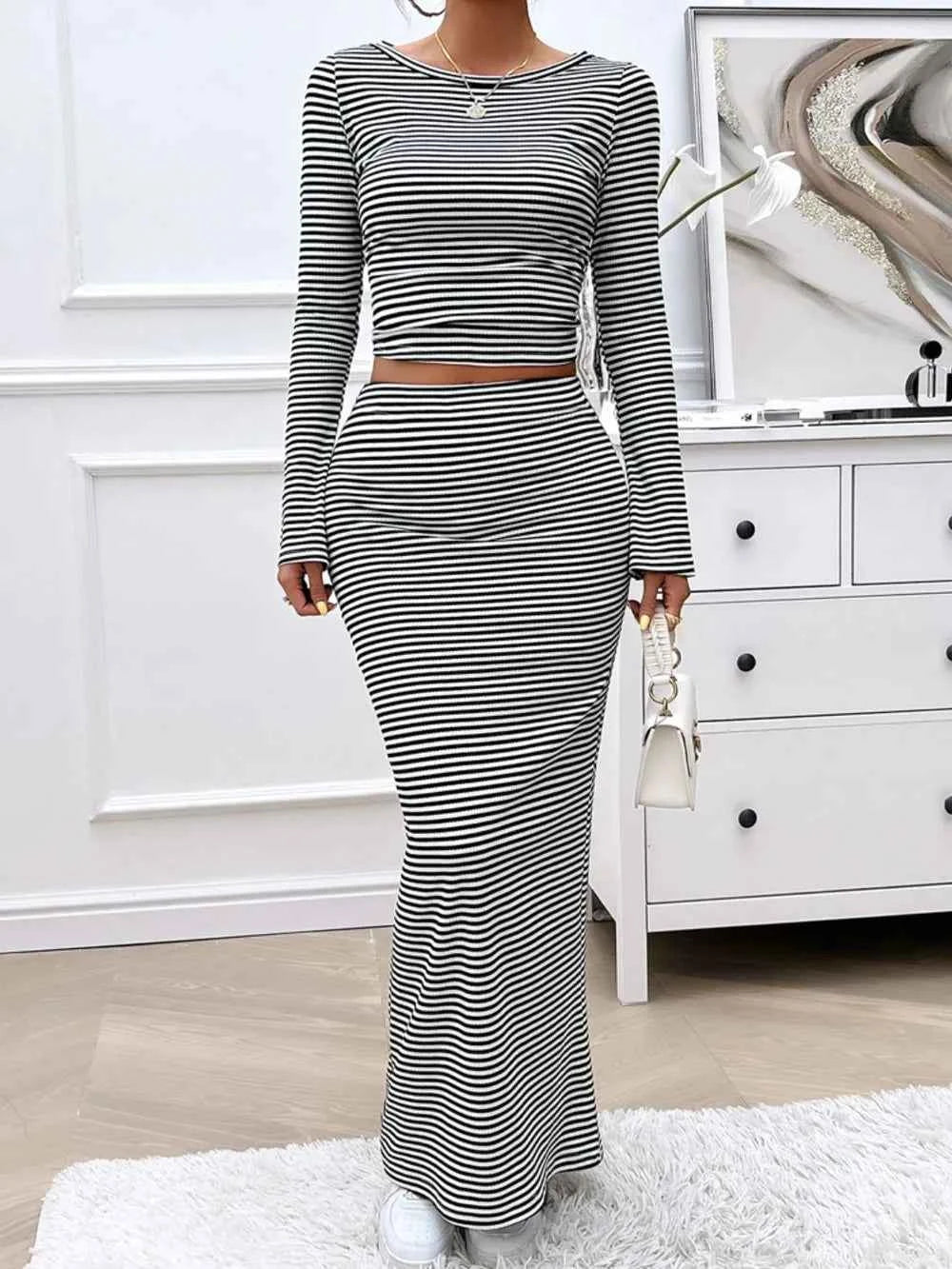 Devine Striped Boat Neck Set for Effortless Elegance and Style