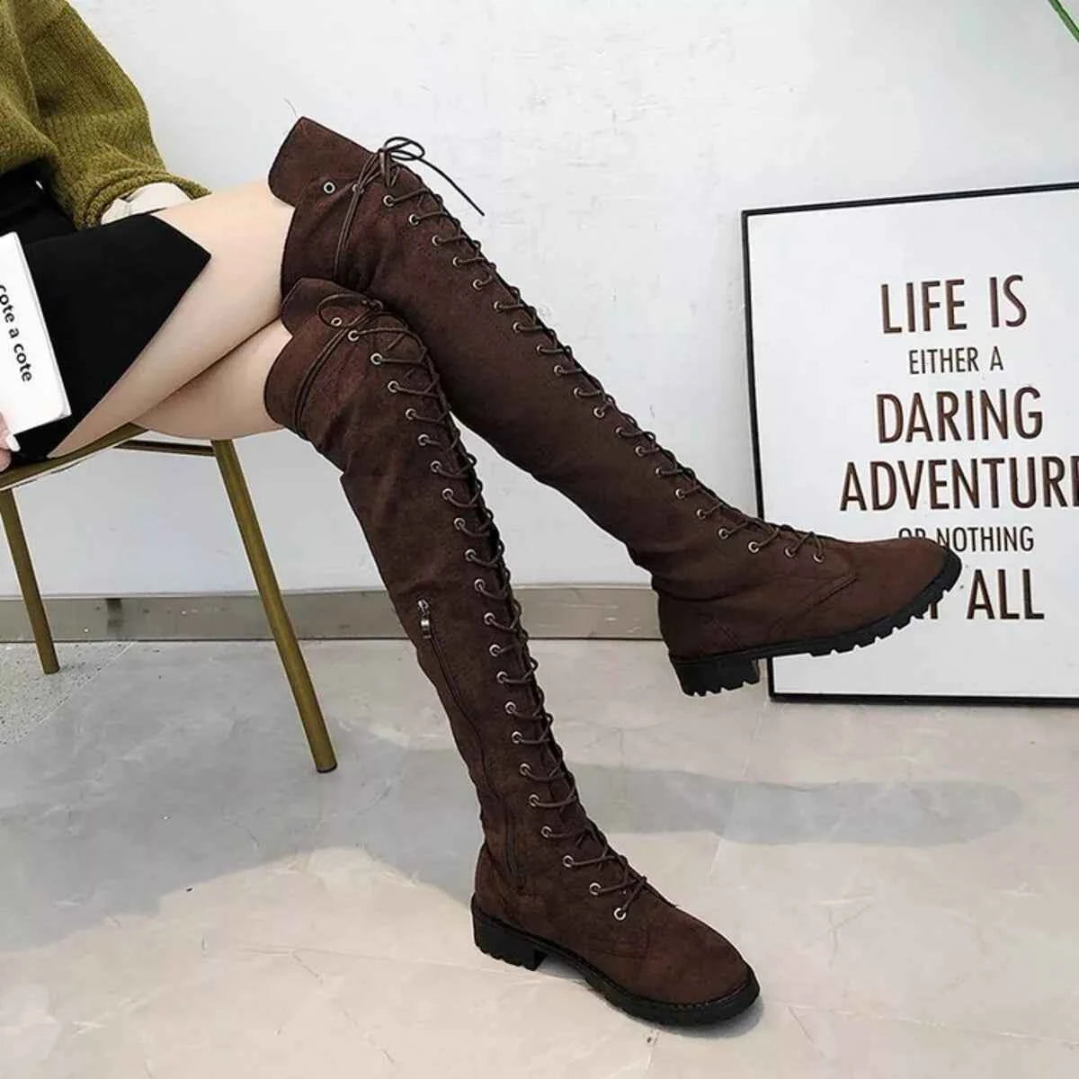 Lace-Up Over-the-Knee Boots