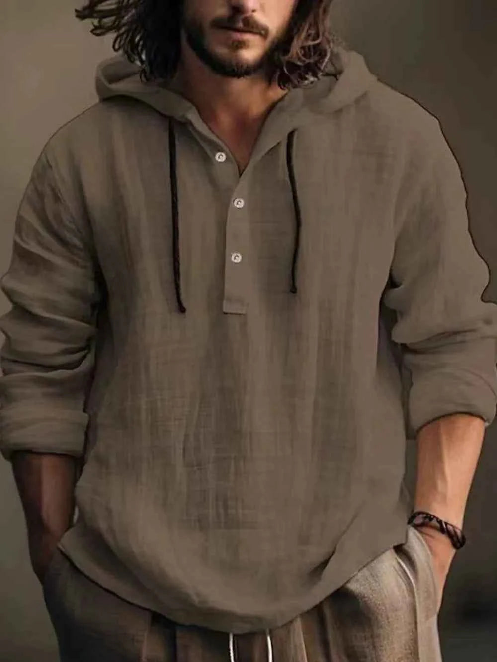 Men's Half Button Hoodie - Full Size Long Sleeve for Comfort and Style