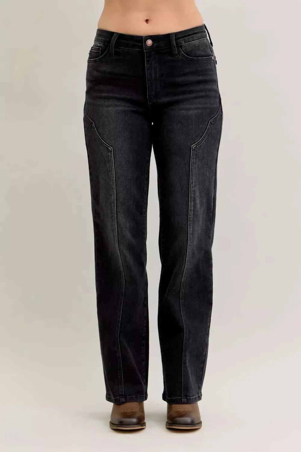 Judy Blue Mid Rise Straight Western Seam Detail Jeans