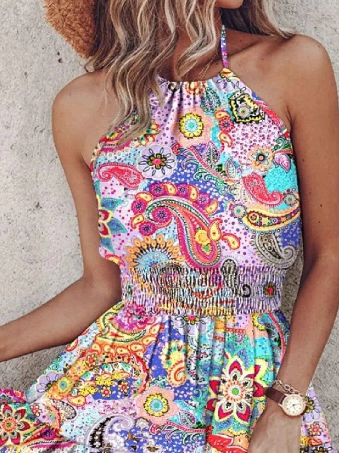 Paisley Print Halter Neck Mini Dress