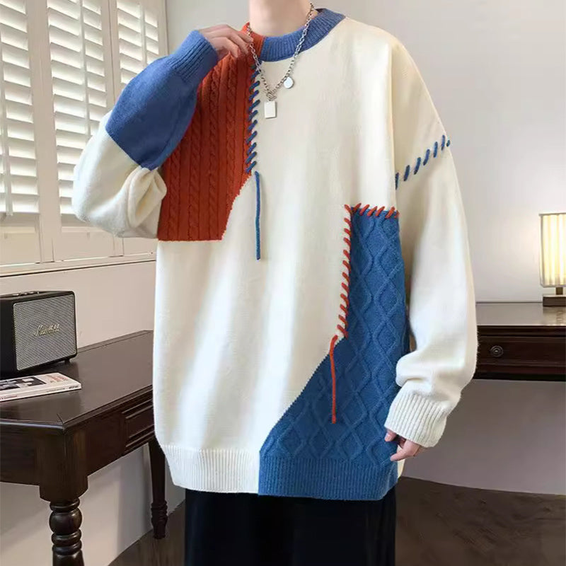 Suéter Ins Colorblock sin Cierre, Moda de Invierno, Jersey de Manga Larga para Hombre