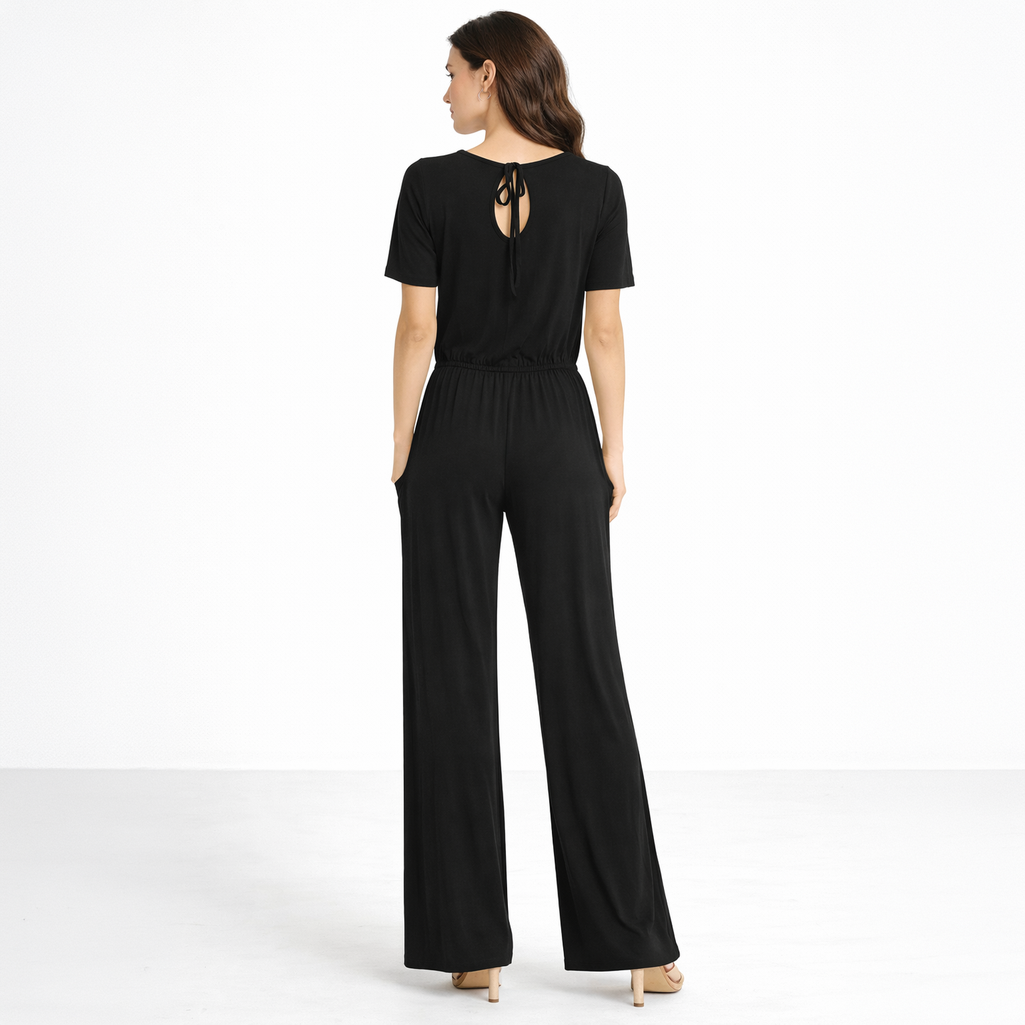 Robin K - Women’s Lounge Wide Leg Jumpsuit – Black
