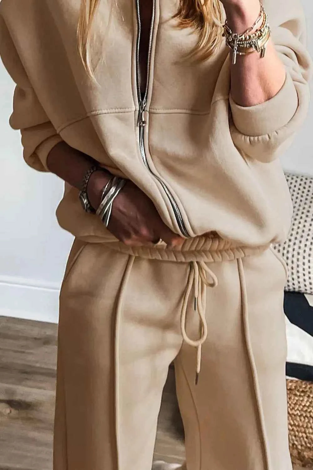 Zip Up Loungewear Set: Long Sleeve Top and Pants Combo