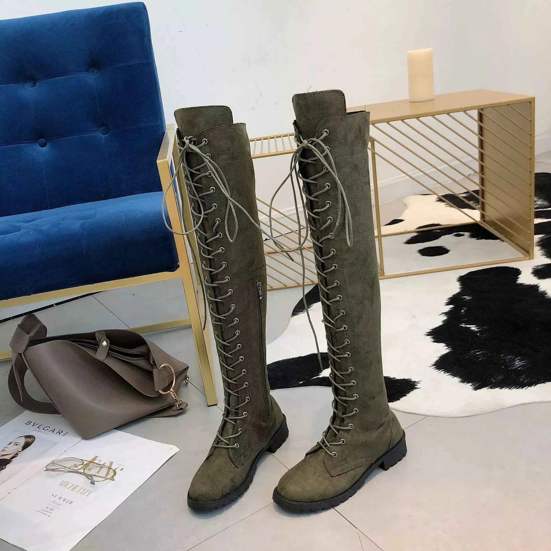 Lace-Up Over-the-Knee Boots