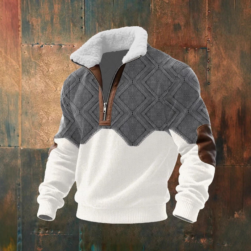 Camiseta de manga larga con cremallera, cuello de gamuza y estampado digital para hombre