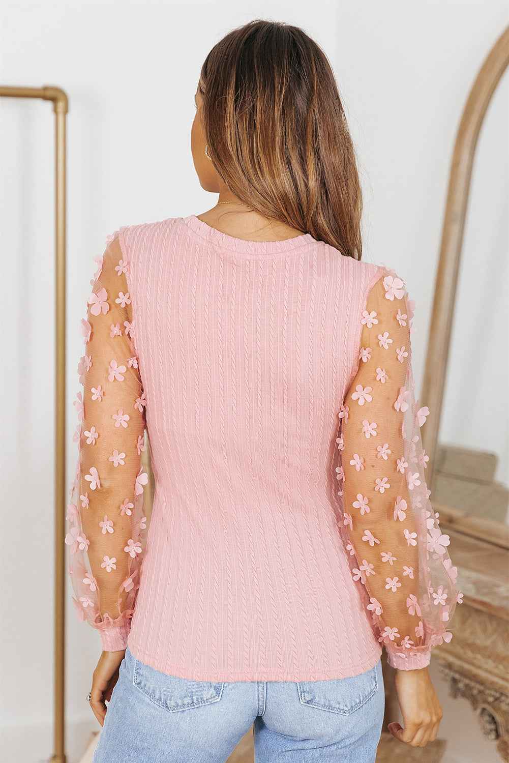Textured Applique Long Sleeve Blouse
