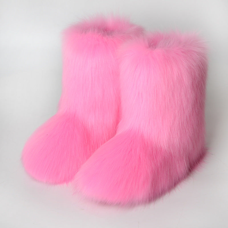 Zapatos de mujer Botas de piel de zorro Botas de nieve de forro polar sintético
