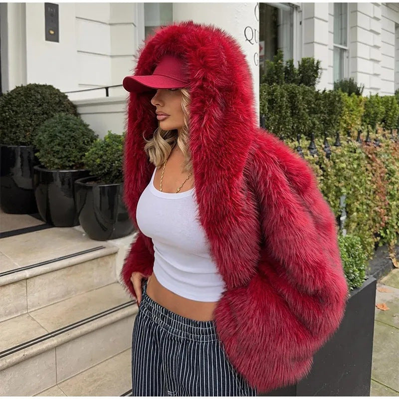 Women’s Luxe Faux Fox Fur Hooded Coat