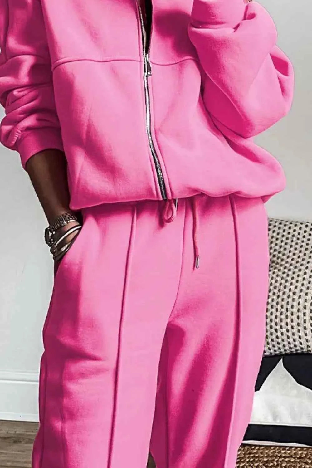 Zip Up Loungewear Set: Long Sleeve Top and Pants Combo