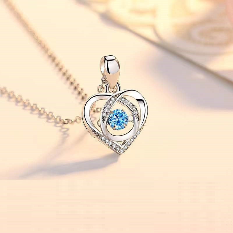 S925 Beating Heart-Shaped Necklace – Luxury Love Rhinestones