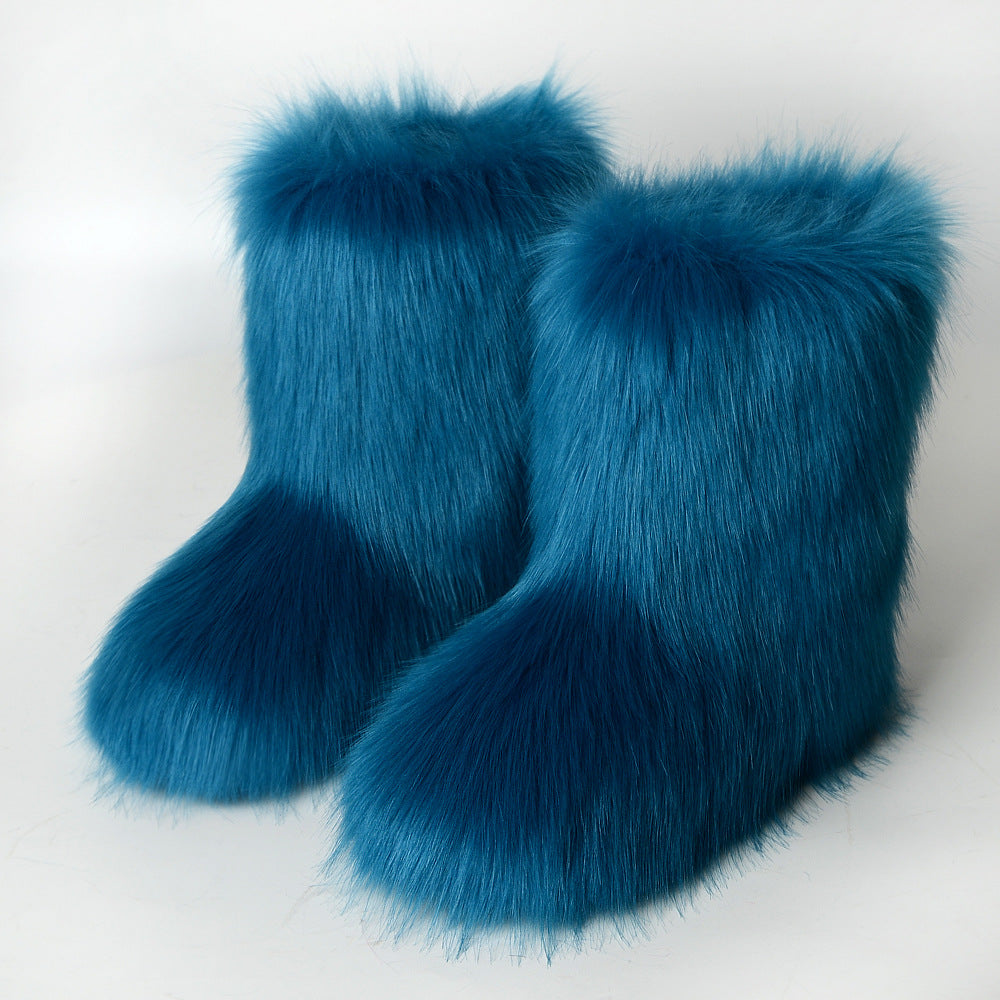 Zapatos de mujer Botas de piel de zorro Botas de nieve de forro polar sintético