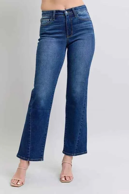 Judy Blue Straight Jeans with Pockets - Full Size Side Seam Detail Style