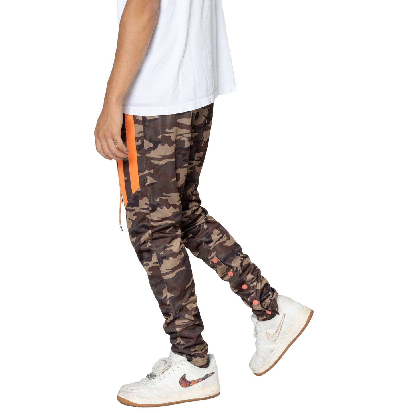 Robin K Men’s Snap Track Pants in Orange Camo