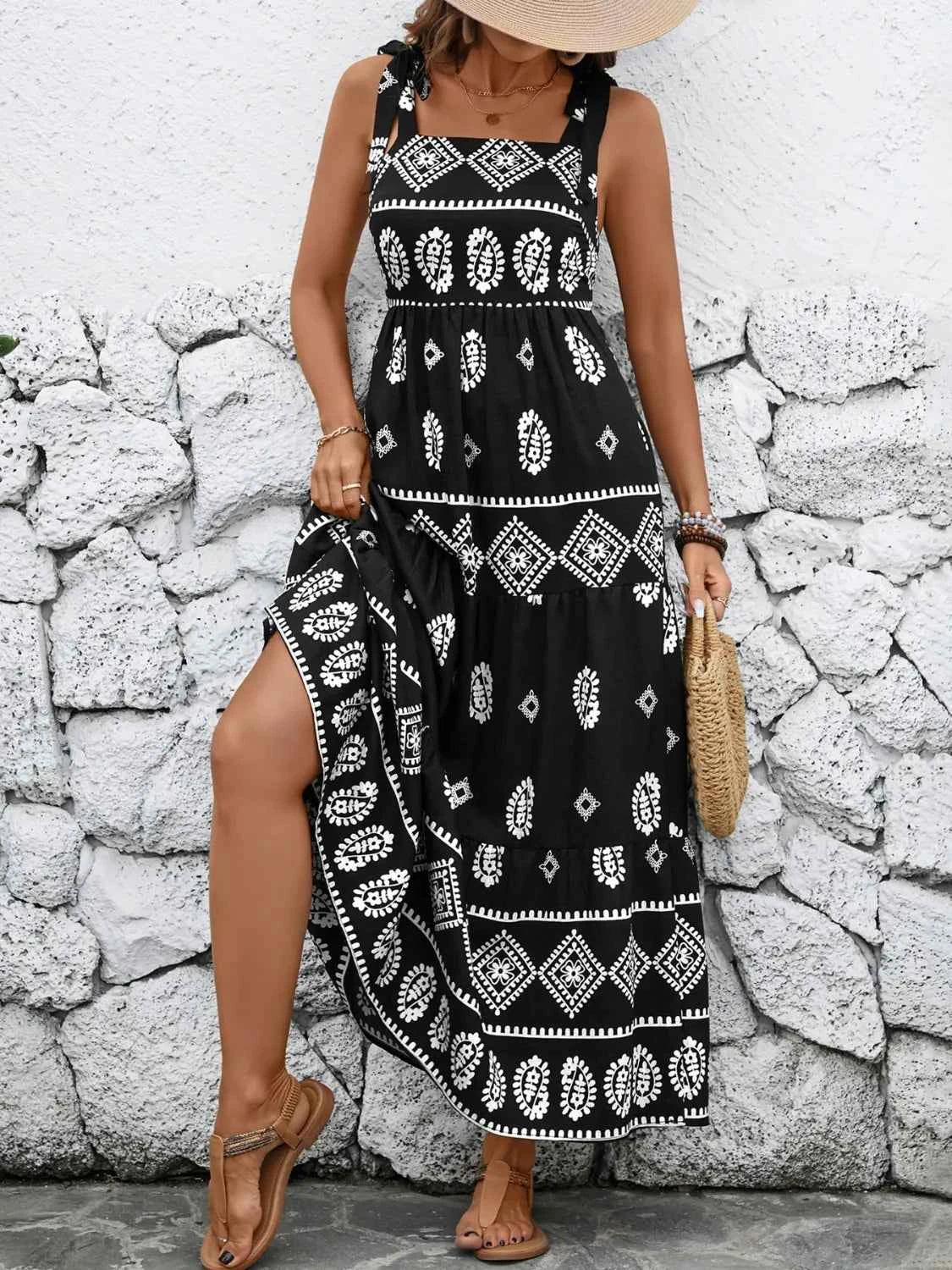 Printed Square Neck Maxi Cami Dress