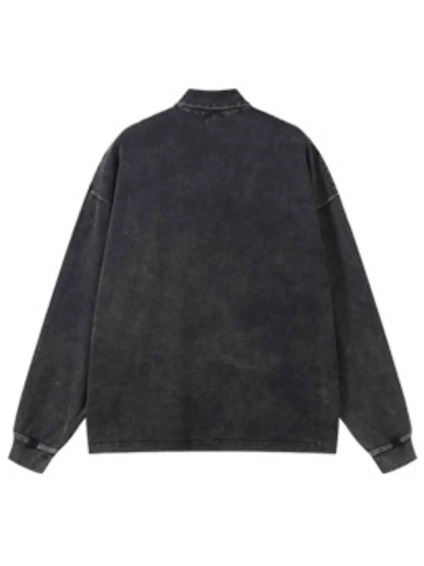 Men's Washed Long Sleeve Polo Shirt