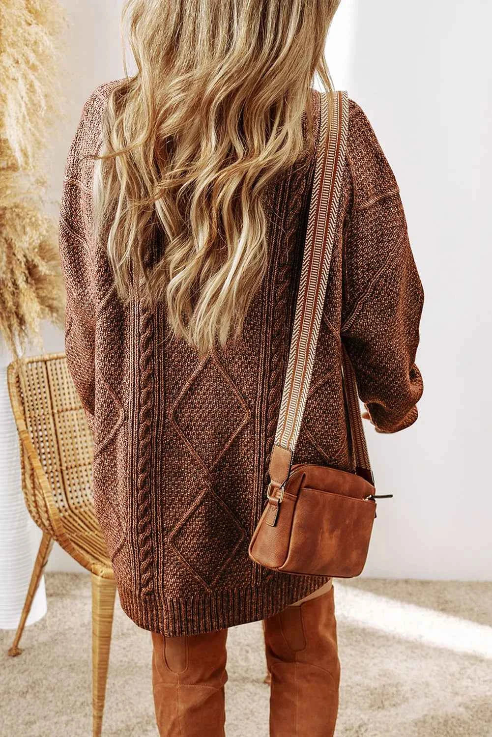 Cable-Knit Sweater Dress with Round Neck