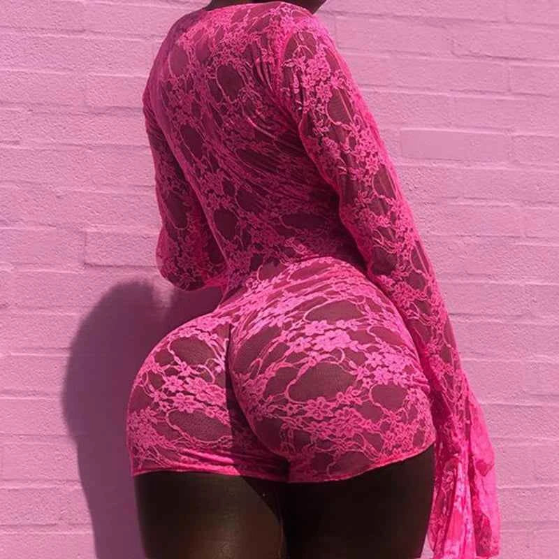 Midnight Muse Sheer Lace Hollow Out Romper