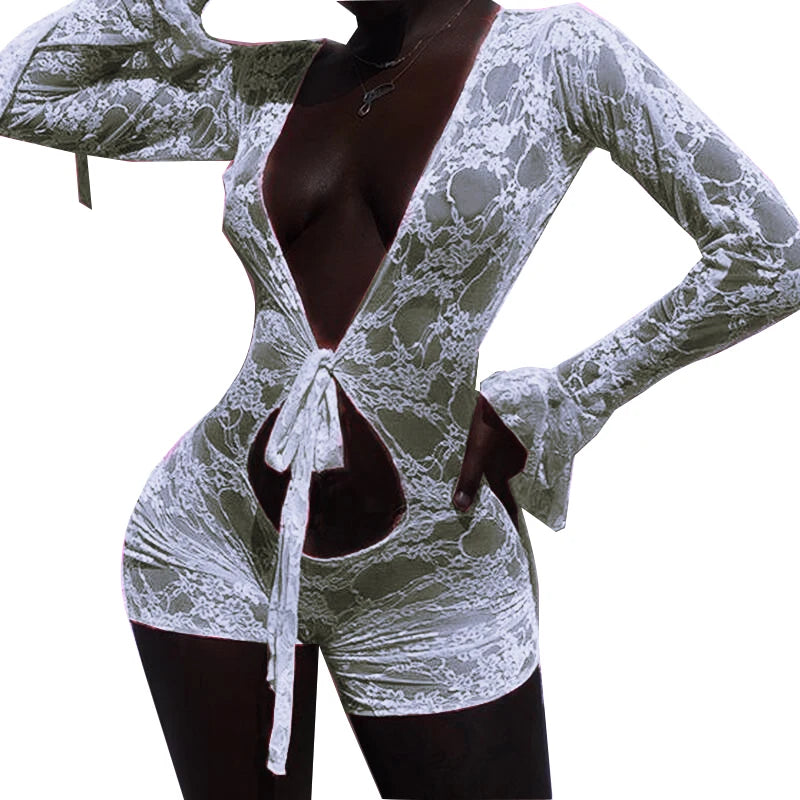 Midnight Muse Sheer Lace Hollow Out Romper