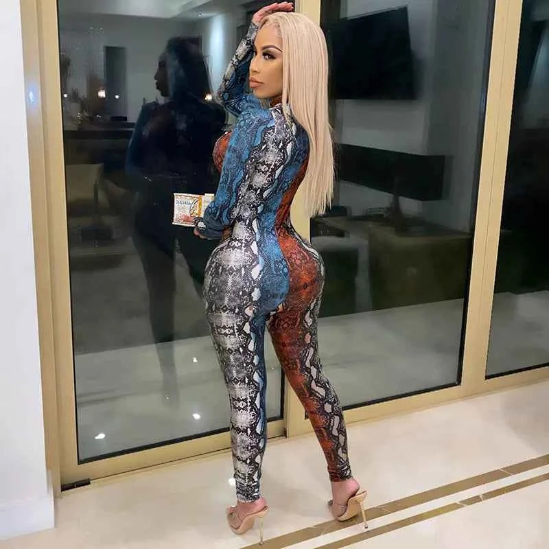 Serpentine Hollowed out Lace-up Jumpsuit Snake Print Hollow out Strap Jumpsuit for Women