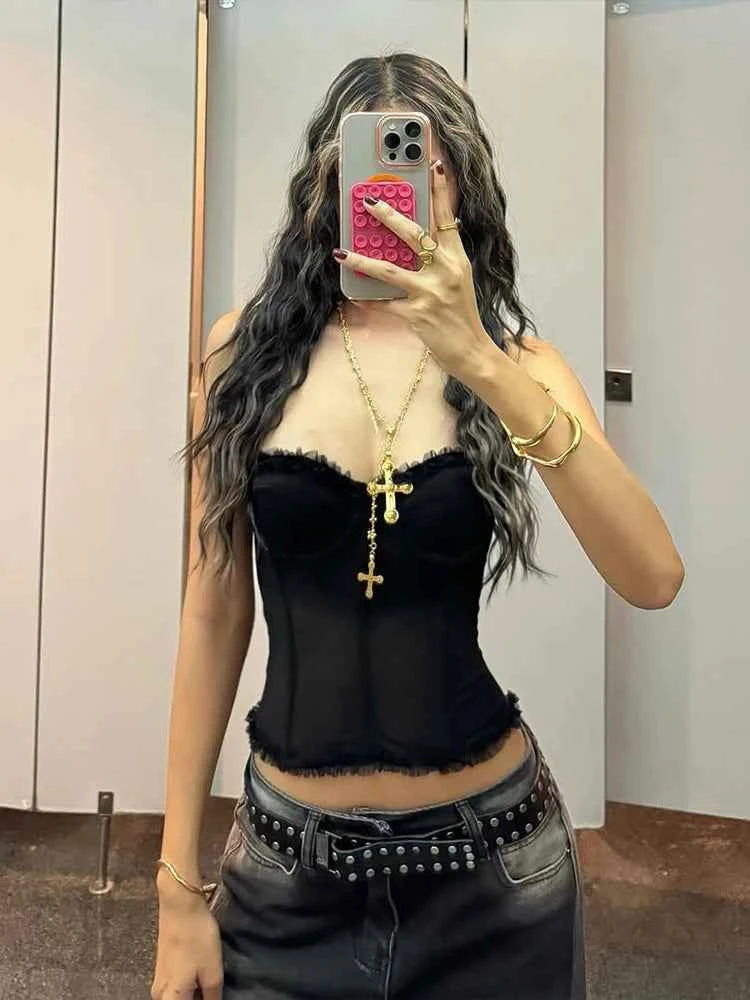 Strapless Corset-Style Lace Top (Women’s Backless Structured Tank)