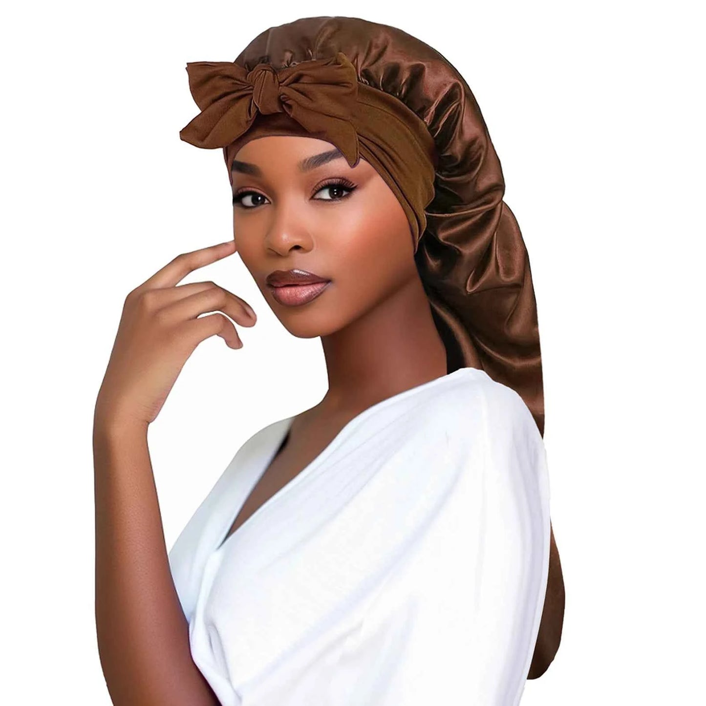 Women’s Bowknot Long Tail Braid Nightcap – Personalized Warmth Sleep Cap & Gift Idea