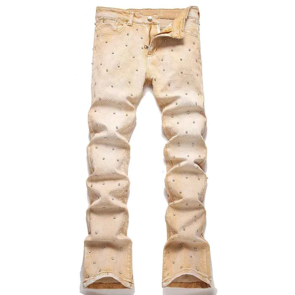 Men's Rhinestone Flare Leg Denim Jeans