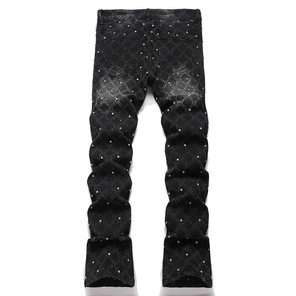 Men's Crystal Rhinestone Flare Leg Denim Jeans