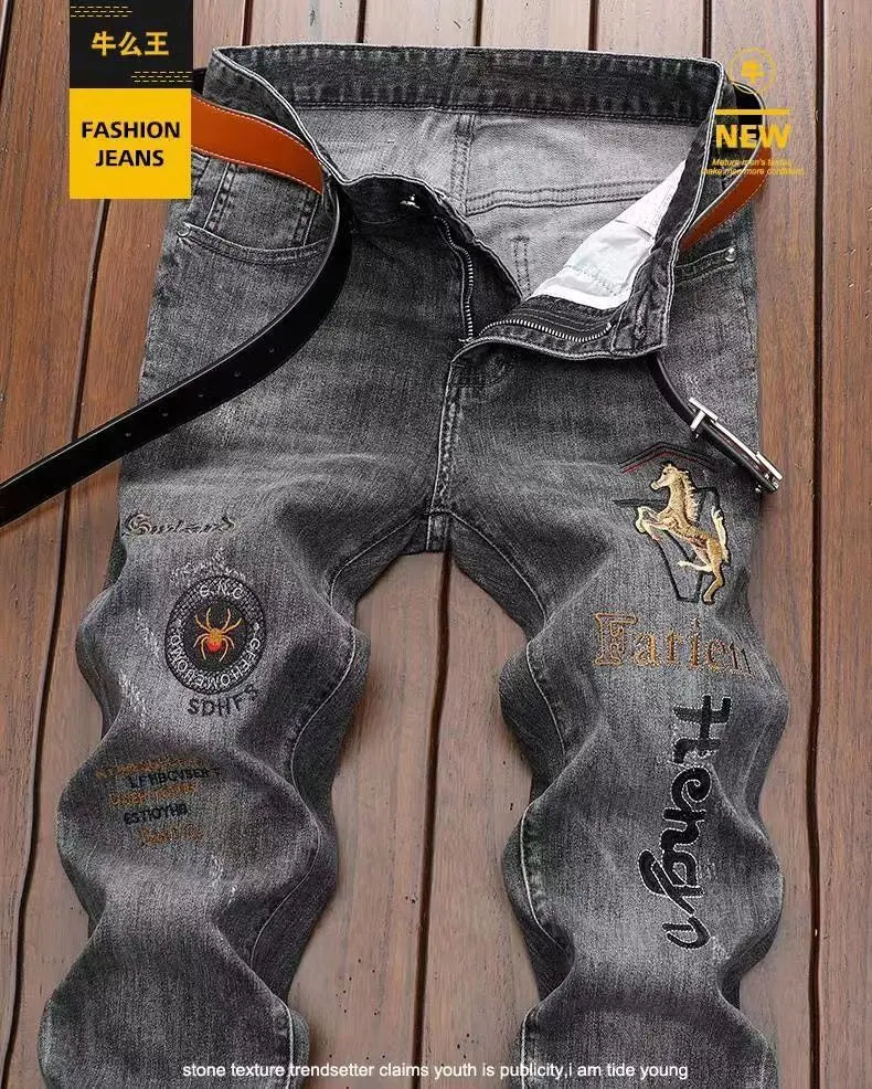 High-End Men’s Embroidered Skinny Jeans