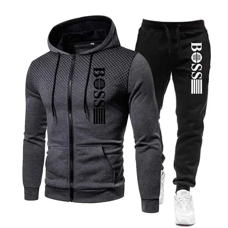 Men’s Zippered Hoodie & Casual Pants Set – Autumn/Winter Fitness & Street Style