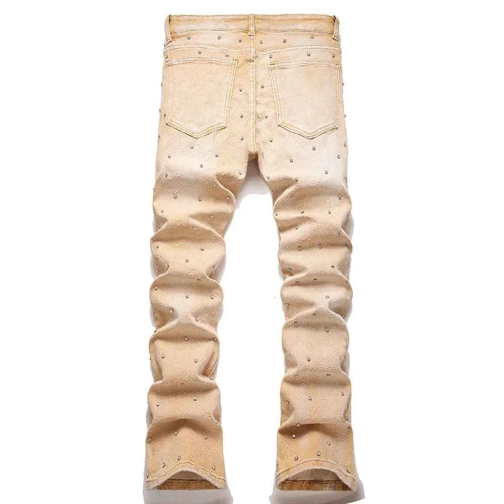 Men's Rhinestone Flare Leg Denim Jeans