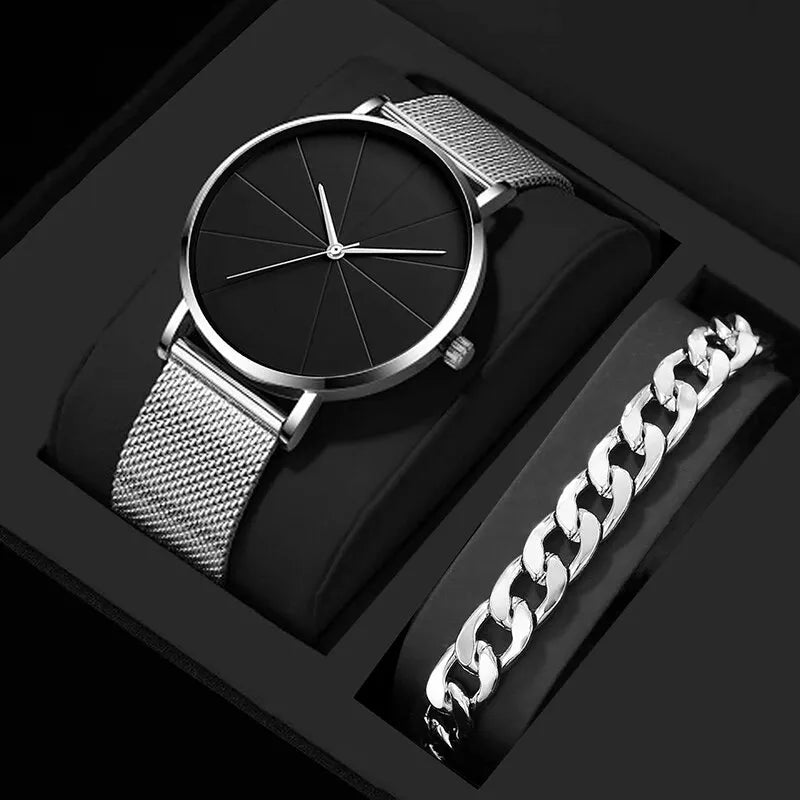 Reloj de Pulsera de Cuarzo para Hombre | Reloj de Negocios con Brazalete de Malla Plateada