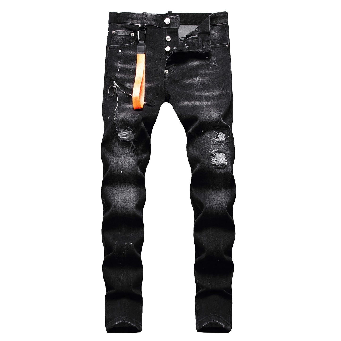 Pantalones vaqueros rotos negros para hombre, estilo italiano de calle, agujeros, pantalones de mezclilla de alta calidad para hombre, corte ajustado, talla 38