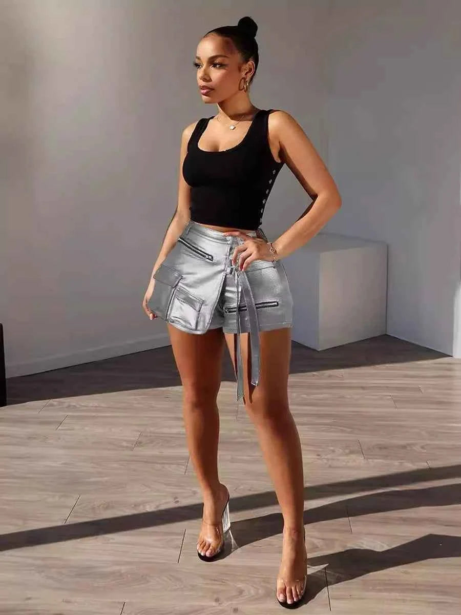 DCDG Luxe Street Cargo Shorts (Women’s High-Waist PU Leather Shorts)