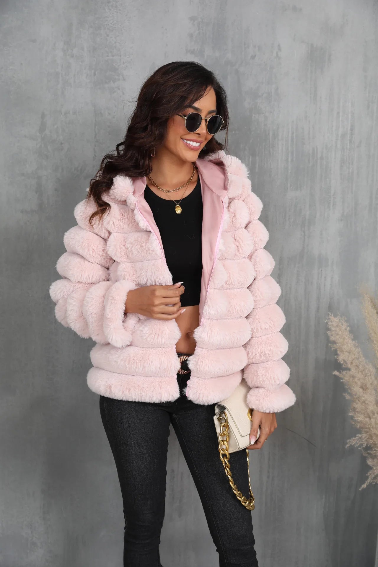2026 Women’s Hooded Faux Fur Short Coat