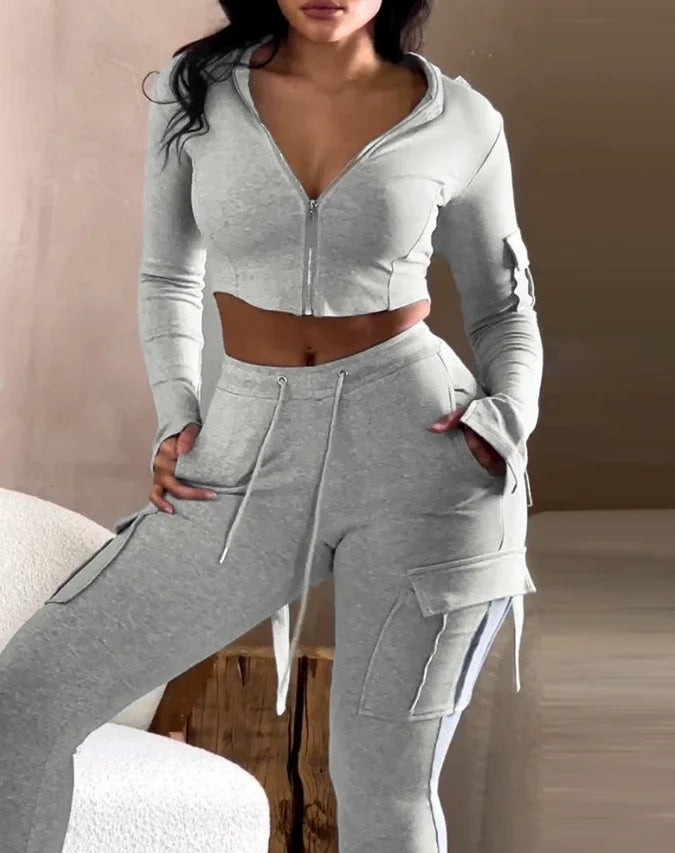Crop Hoodie & Ruched Sweatpants Set (Women’s 2-Piece Lounge Set)