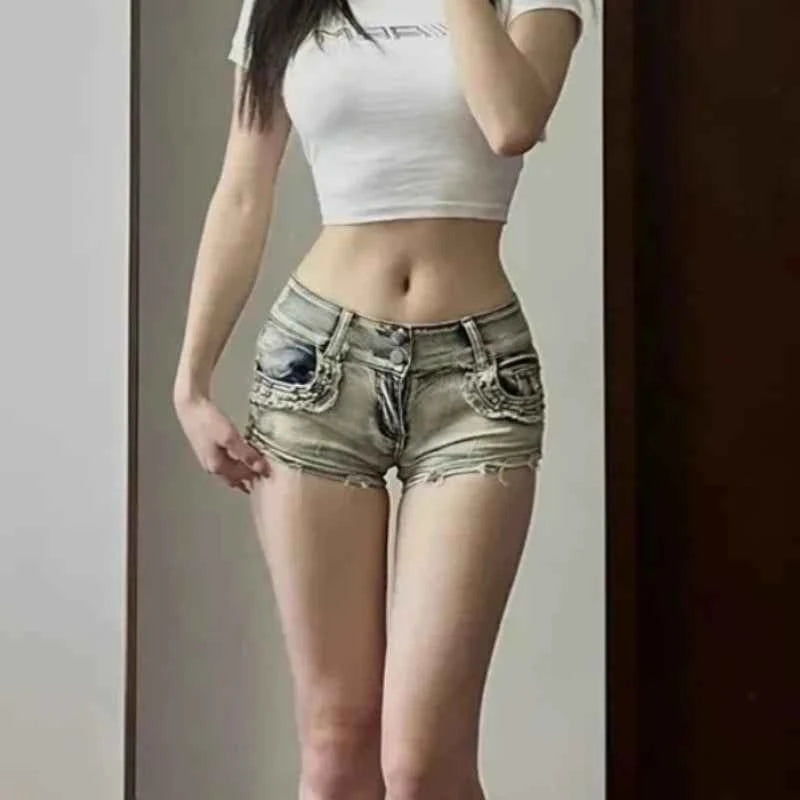 Women’s Low-Rise Skinny Denim Shorts (Y2K High Street Style)