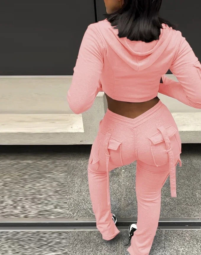 Crop Hoodie & Ruched Sweatpants Set (Women’s 2-Piece Lounge Set)